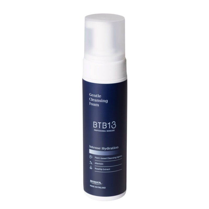 BTB13 Professional Skincare Gentle Cleansing Foam pumppupullo, hellävarainen puhdistusvaahto kasvipohjaisilla puhdistusaineilla, allantoinilla ja ruusunmarjauutteella, Intense Hydration, Made in Finland